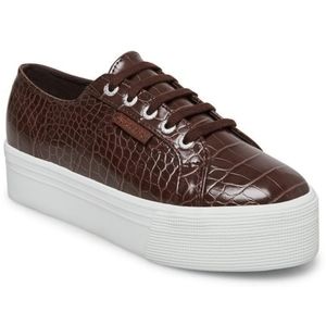 Superga crocodile chocolate brown platform sneakers